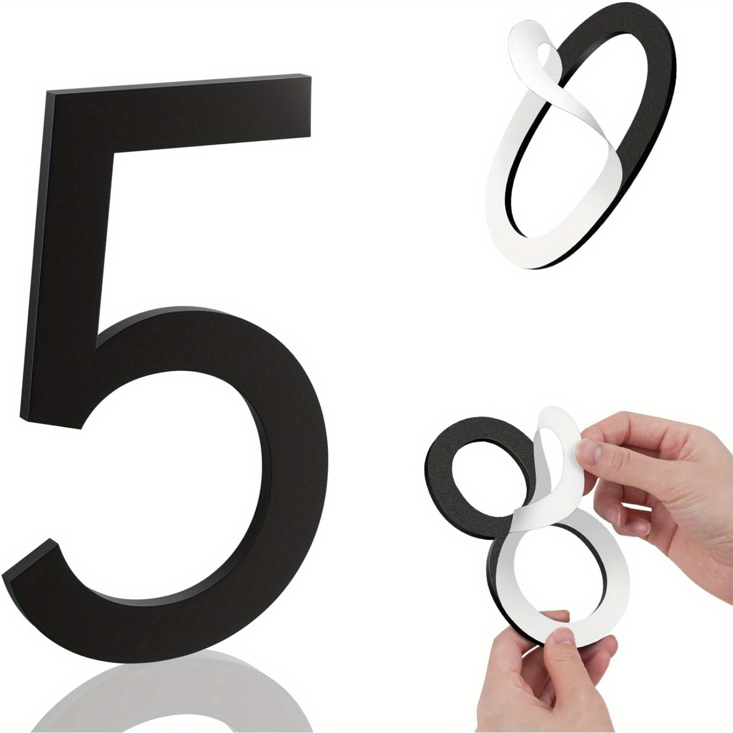 TEMU Plaque d'adresse moderne en PVC auto-adhésive de 3 pouces - Résistante aux intempéries, noire pour maison, appartement ou bureau - Installation