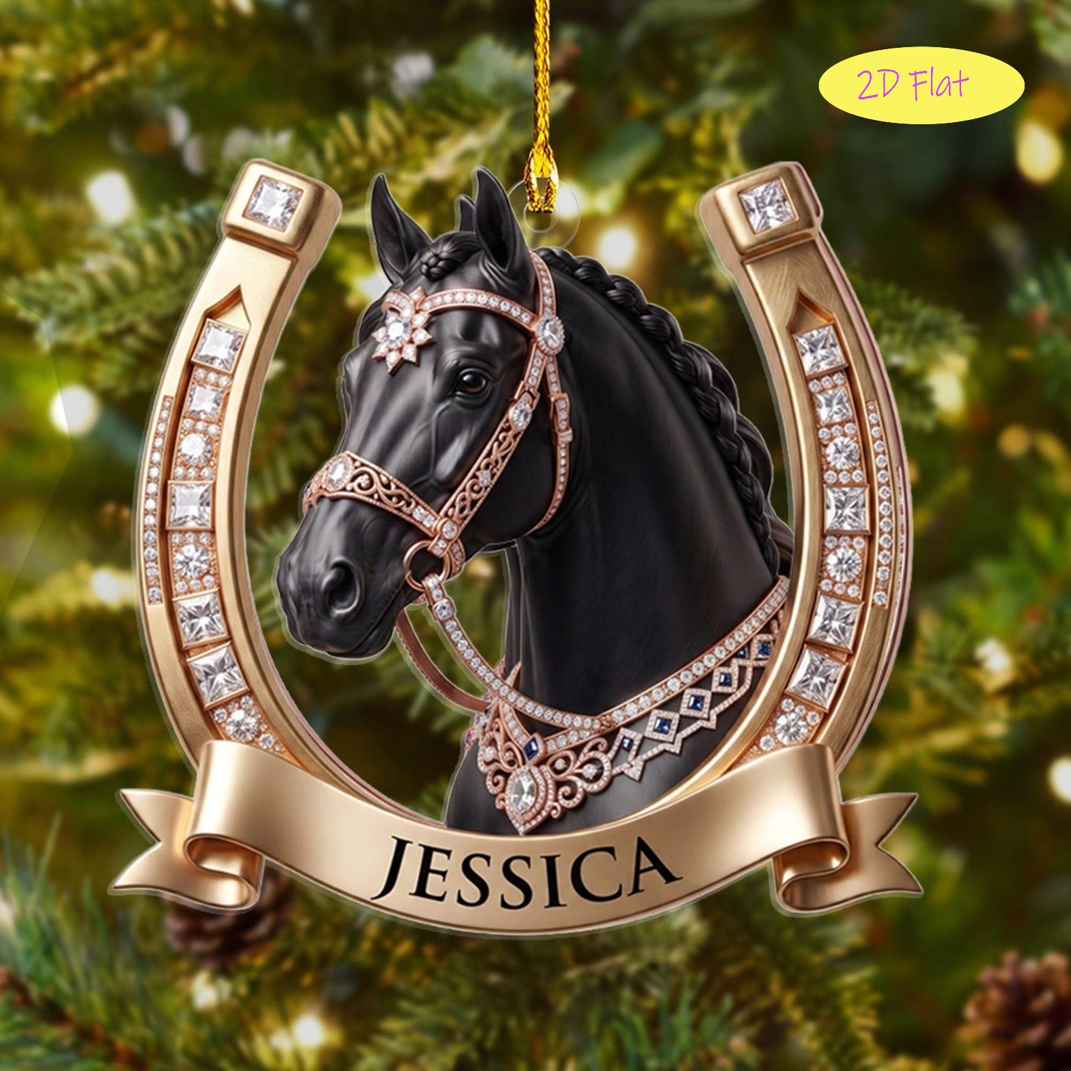 TEMU 2d Flat - 2d Personalized Ornaments, Custom Equestrian-themed Christmas Tree Decorations, Rhinestone-encrusted , Souvenirs For , And A Great