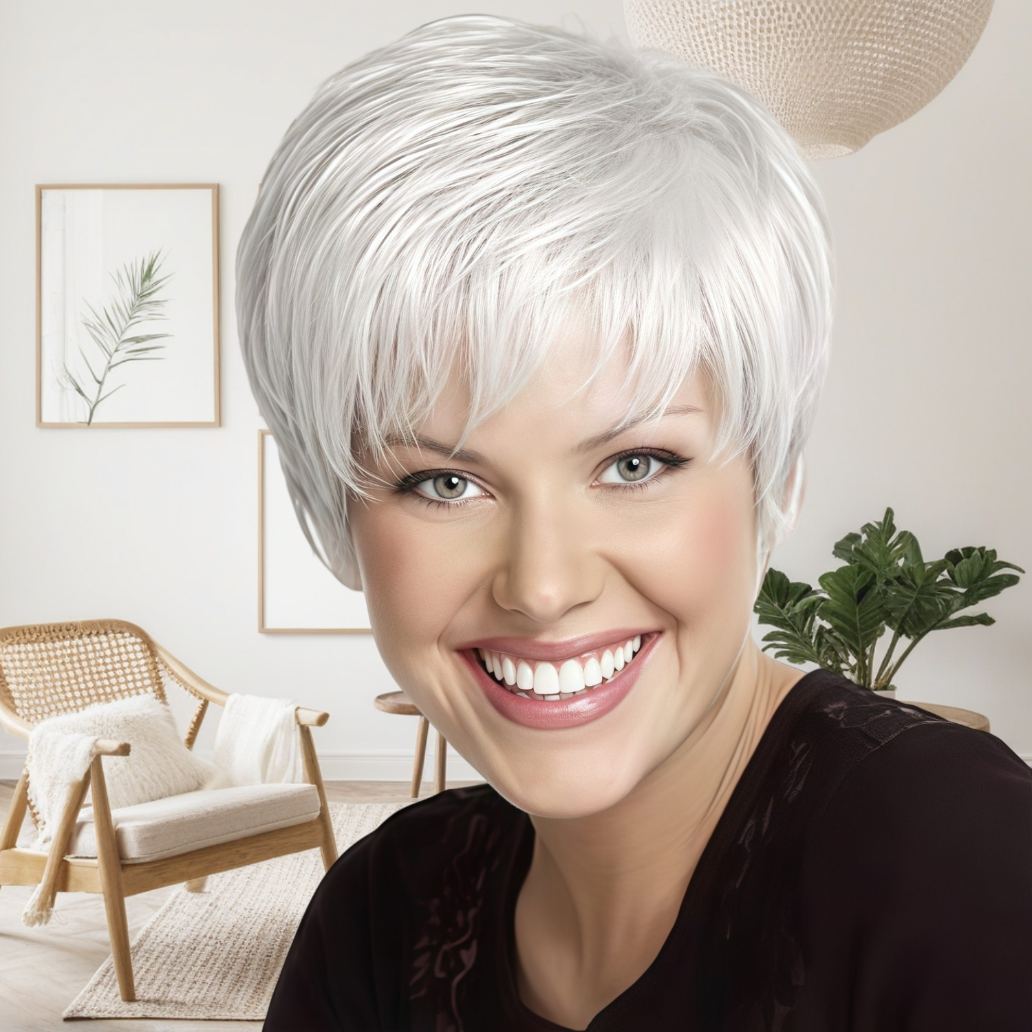 

White Short Cut Wig Suitable For Women With Bangs Fluffy Layered Synthetic Wig High-quality High-temperature Silk Material Natural Looking Suitable For Daily And Party Use, 6 Inches