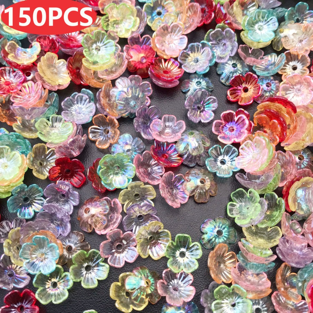TEMU 150 pièces d'accessoires de fleurs multicolores à pétales, perles polyvalentes de bricolage pour et bracelets, assemblage d'accessoires pour