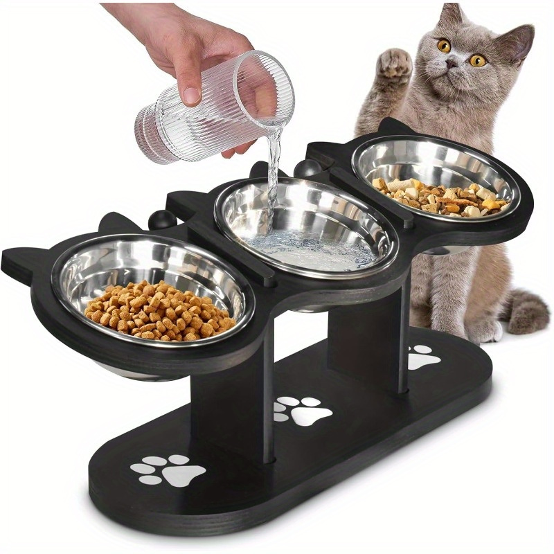 TEMU 15° Tilted Stainless Steel Elevated Cat Bowls, Adjustable Raised Cat & Puppy Bowl Stand Feeder With 3/2 Stainless Steel Pet Bowls, Anti-spill
