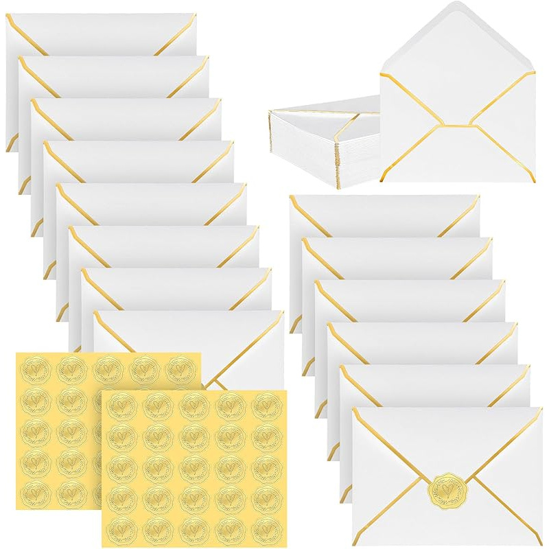 TEMU 20 piezas que incluyen 10 sobres + 10 pegatinas, sobres de tarjetas de felicitación sencillos de estilo con de lámina dorada, adecuados para ,