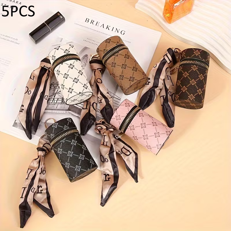5pcs Fashionable Lipstick Bag, Portable And Versatile Keychain Accessory