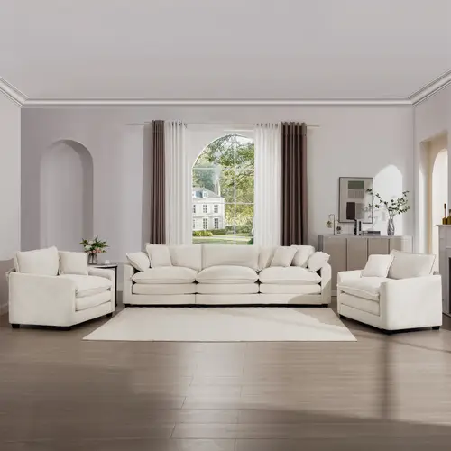 luxurious and sophisticated sofa set with soft cushions and pillows 3pcs sofa set consisting of two single sofas and a 3seater light beige corduroy fabric