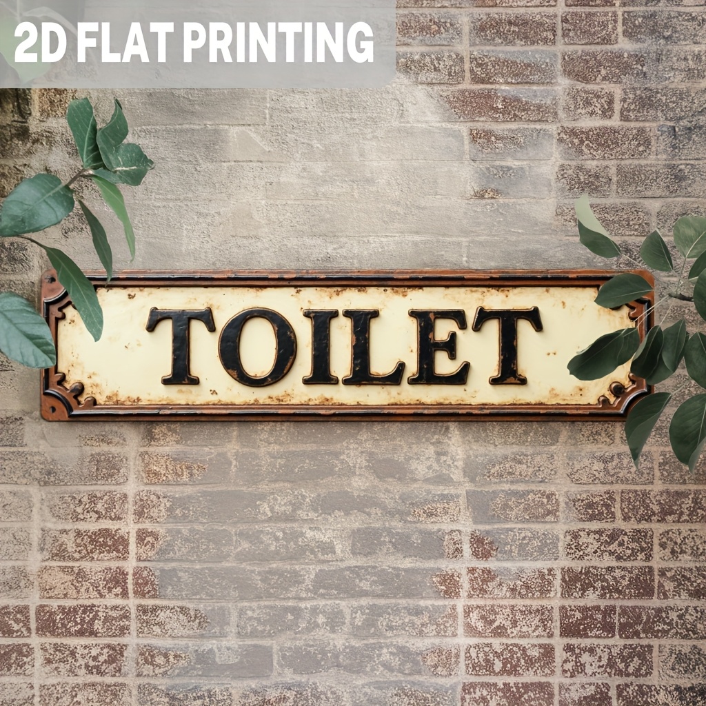TEMU 2d Flat, 2d Flat - 2d Vintage Metal Toilet Sign Wall Decor - 9.98x39.98cm Farmhouse Style Bathroom Bar Hanging Artwork, Suitable For Indoor And