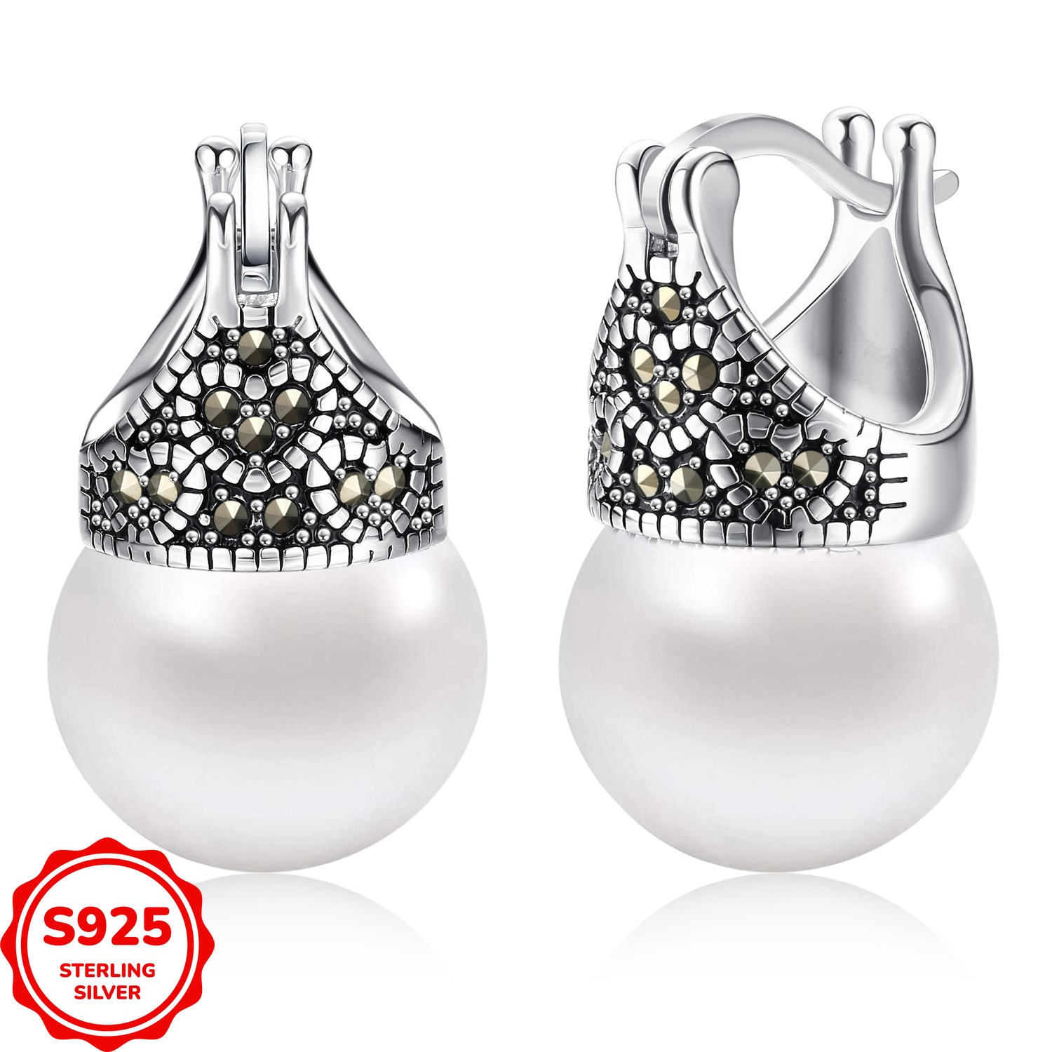 Image of A Pair Of 925 Featuring Simulated Pearl Drops, Designed As Dangle Studs, Perfect As Gifts For Valentine's Day Or Mother's Day, Weighing 3.9g/0.14oz
