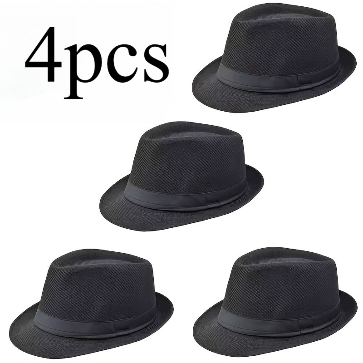 TEMU 4pcs Dorytin Adult Black Fedora Hats Suitable For Party, Cosplay, Photo Booth - Classic Trilby Hats , Vintage Dress-up Headwear For Halloween,