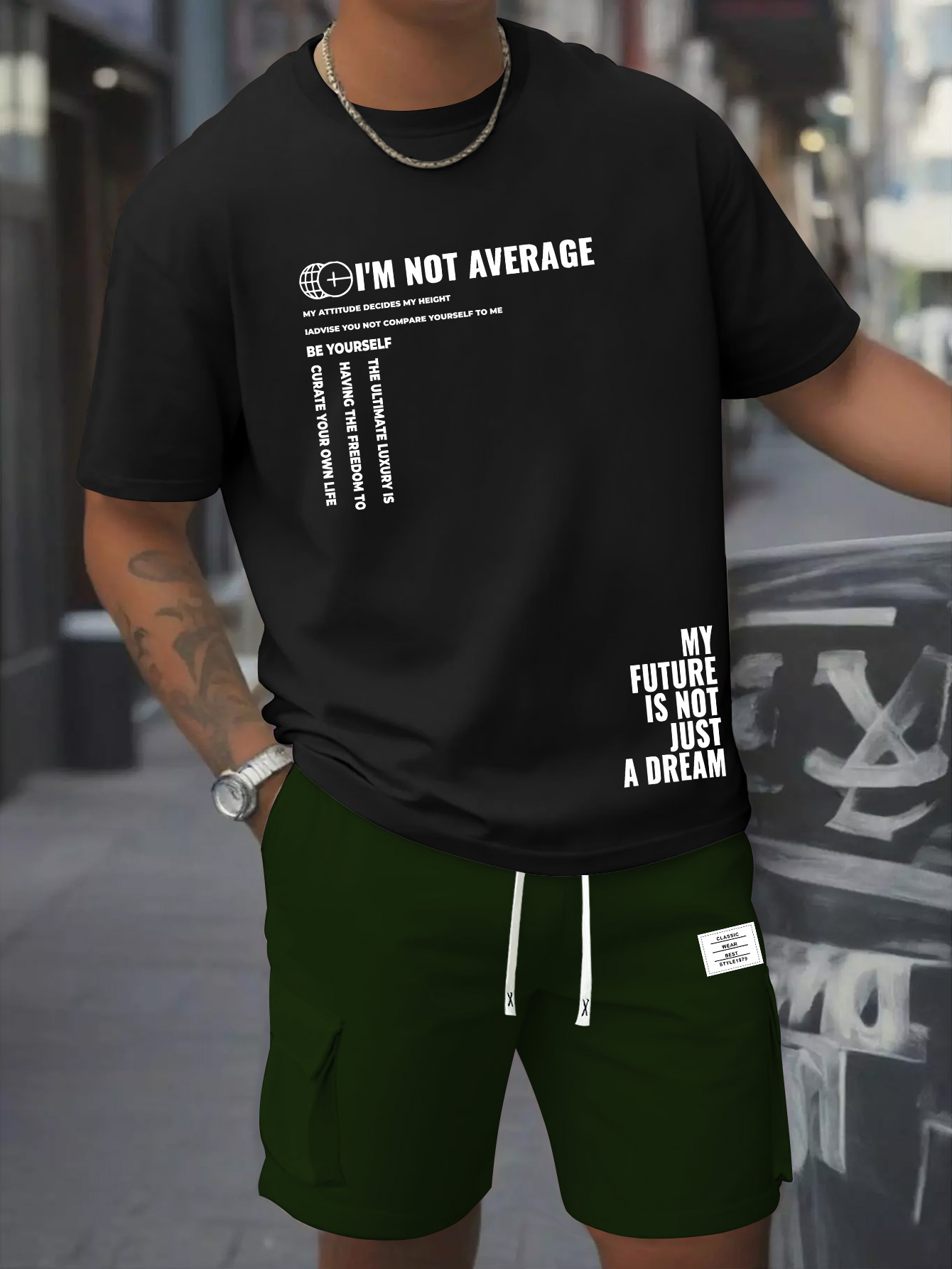 Men's Casual Two-Piece Set, Pure Cotton Round Neck Short Sleeve T-Shirt and Work Pants with Pockets