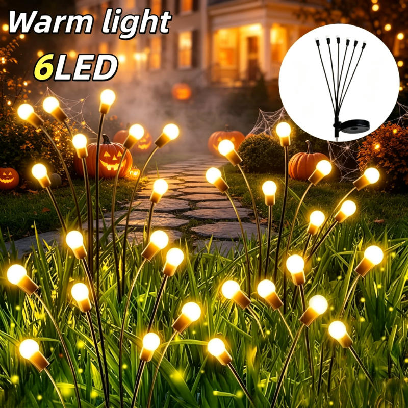 TEMU Luces solares para jardín, con luces de luciérnaga de 6 cabezales, luces de jardín para decoración y pasillos, flores artificiales, luces
