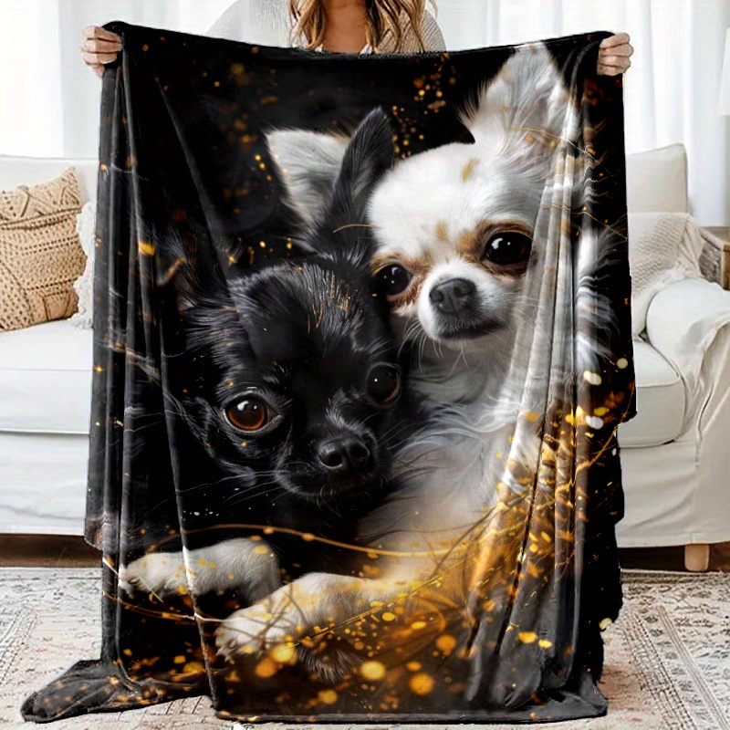 

A Soft And Cozy Pet Blanket Featuring A Cute Chihuahua Design With A Golden Background, Napping, And Makes A Great Gift For Birthdays, Holidays, And Easter Decorations.