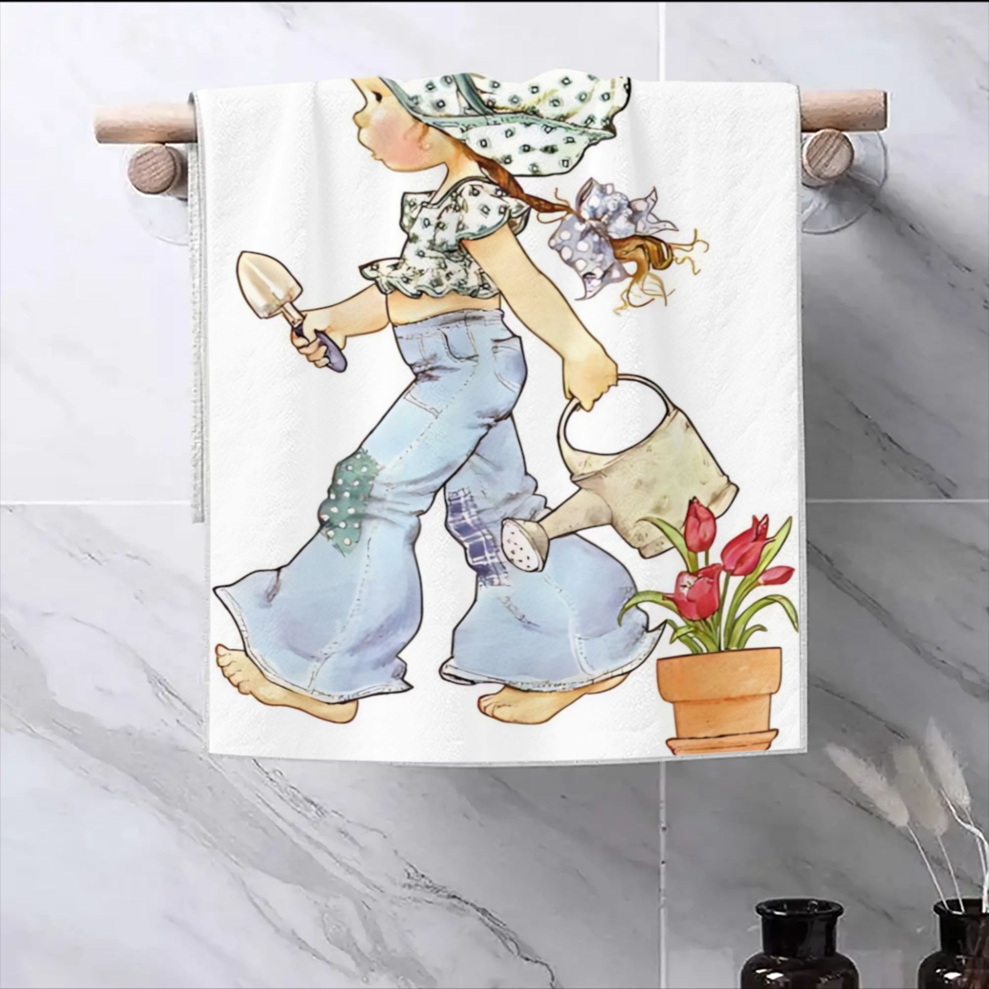 TEMU Kay Essuie-tout de cuisine et de bain, torchons et chiffons de vaisselle de Pâques à de dessin vintage rétro , lavables en machine pour