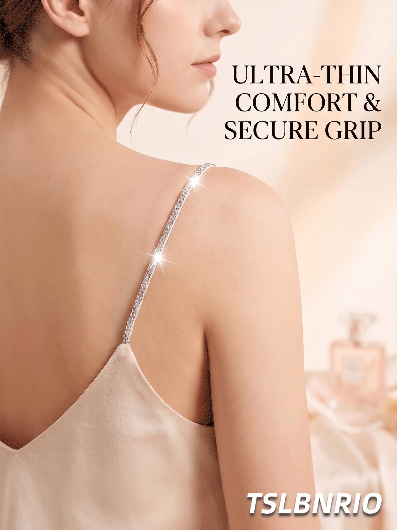 2pcs 0 5cm skinny glitter bra straps sparkly diamond non slip invisible underwear straps with metal hooks adjustable crystal shoulder straps for     outfits v neck dress off shoulder blouse additions