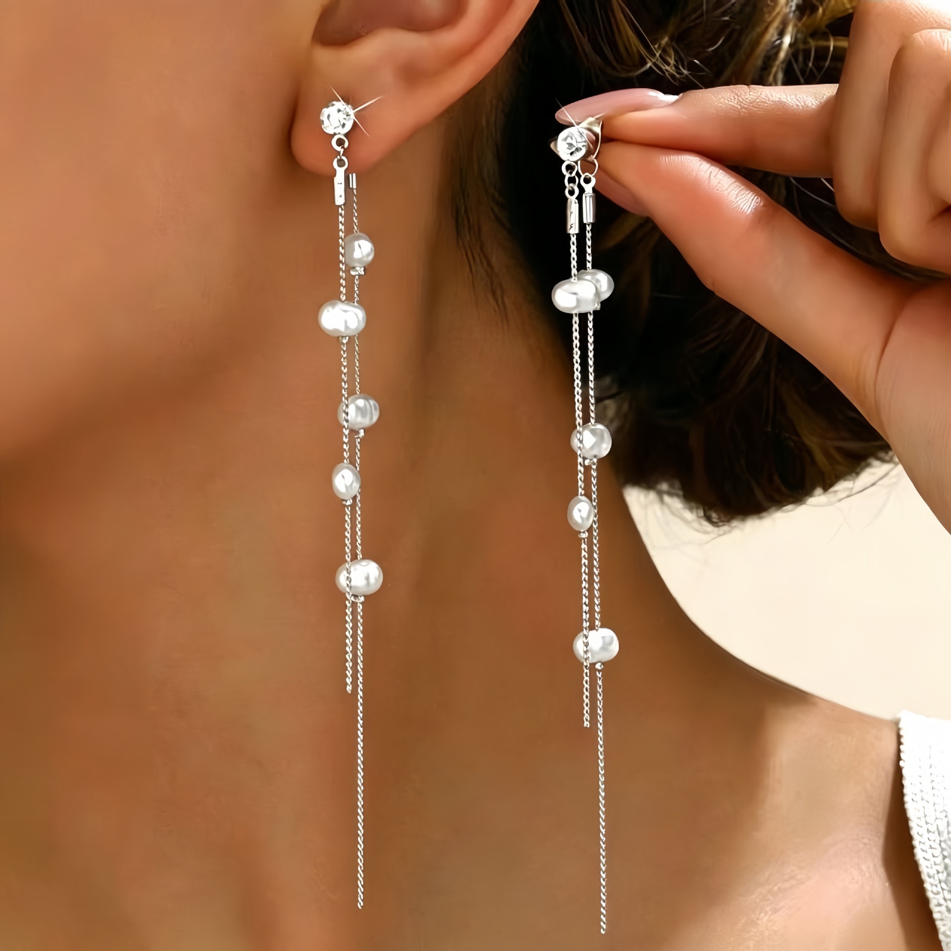 TEMU 1 par de aretes colgantes con borlas largas, exquisitos, a y de tendencia para mujer, de , de lujo , elegantes y gráciles, adecuados para
