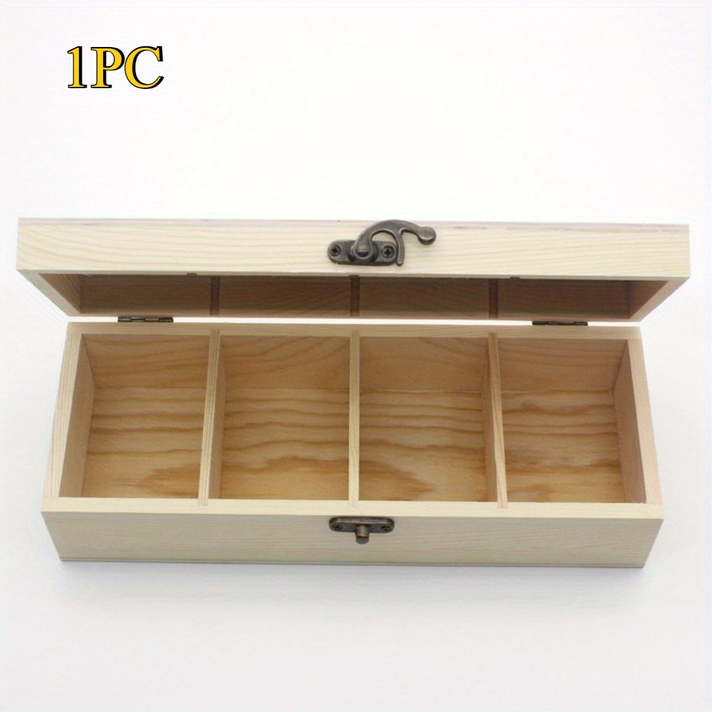 TEMU 1 Unpainted Wood Storage Box With Hinged Lid - Wood Multi-compartment Suitable For Arts, Crafts, Jewelry, & Collectibles - Sturdy Container For,