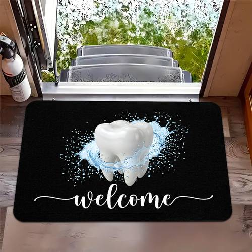 2d flat tooth welcome print doormat dental theme non slip durable flannel mat with 0 4 inch sponge thickness machine washable entrance welcome mat creative decorative rug printed mat 2d flat