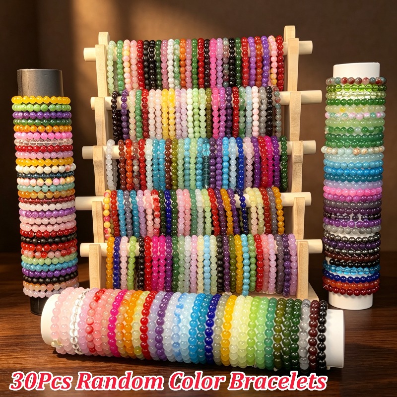 Image of Random 30pcs Bohemian Style Fashion Bead Bracelet Set, Made Of Materials, 30pcs Different Colors Of Bracelets, Suitable For Collection, Unisex, Used For Daily And Party Wear, A Surprise Gift For