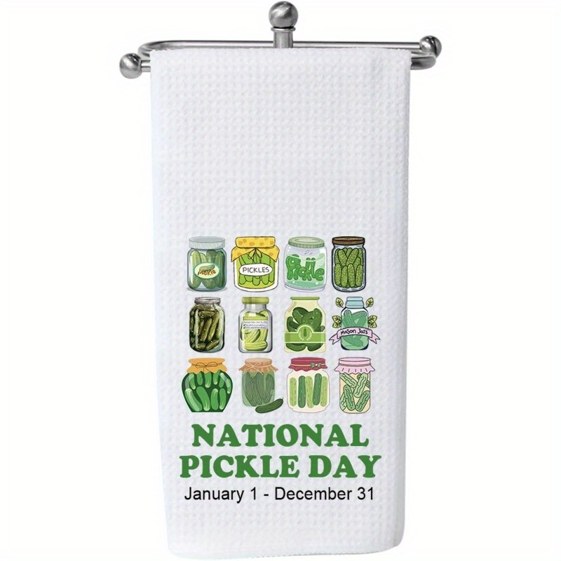 

1pc Polyester Hand Towel, 18x26 Inches - Vibrant Pickle Day Design, Kitchen & Bathroom Decor, Machine Washable, Ideal Gift For Pickle Enthusiasts