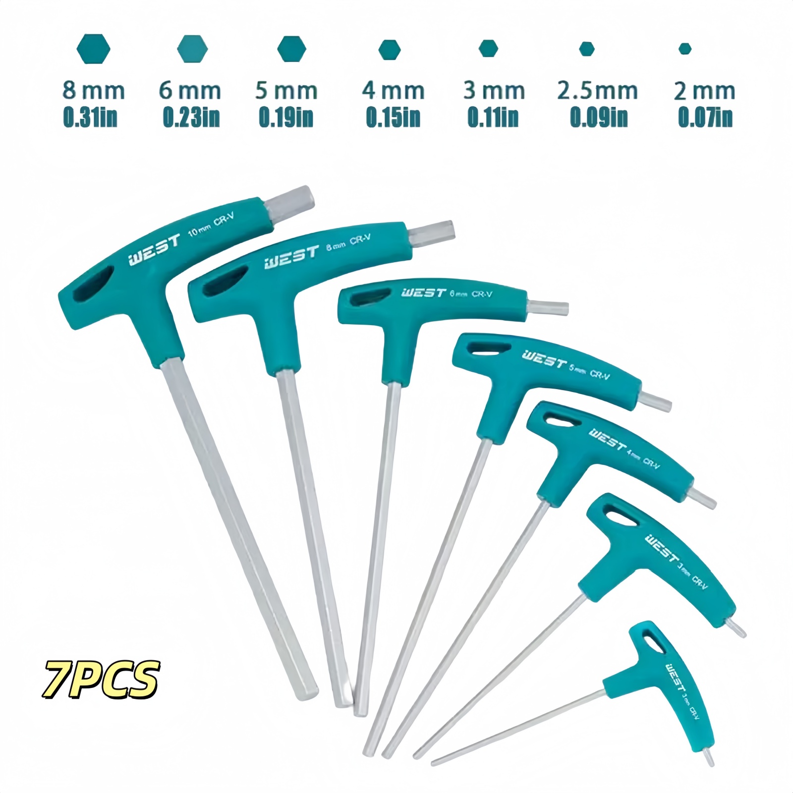TEMU 7pcs T-handle Hex Key/screwdriver Tool Set - T-shaped Handle Comfortable Grip - 2mm/2.5mm/3mm/4mm/5mm/6mm/8mm Multi- Ball-end Hex Wrenches - For
