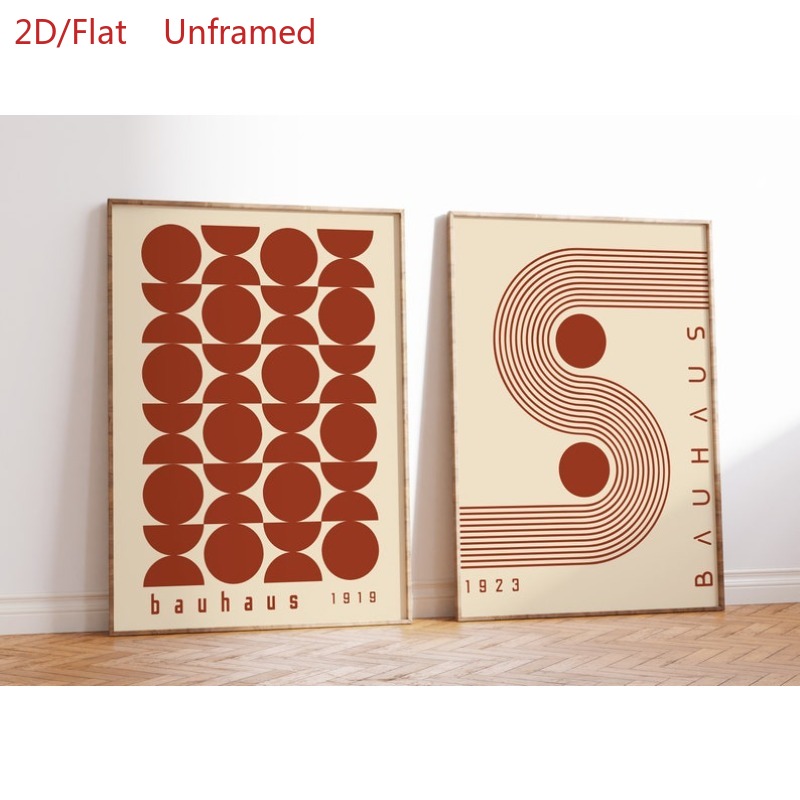 TEMU 2d Flat, 2 Panels Suitable For Xxx Medieval Bauhaus Wall Art Prints - Modern Minimalist Vertical Abstract Line Drawings, Red Terracotta Suitable