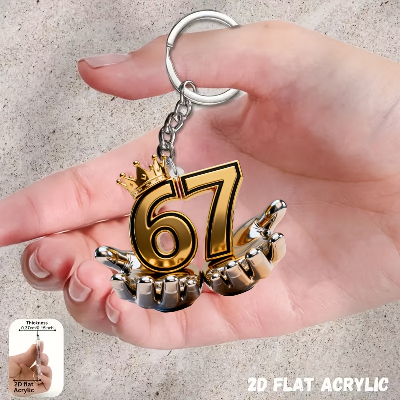 TEMU 2d Flat, [2d Flat]1pcs, Acrylic Keychain, Golden Color 67, Practical, Beautiful, And Keychain, Keyring, Holiday Gift Decorative Key Pendant, Car