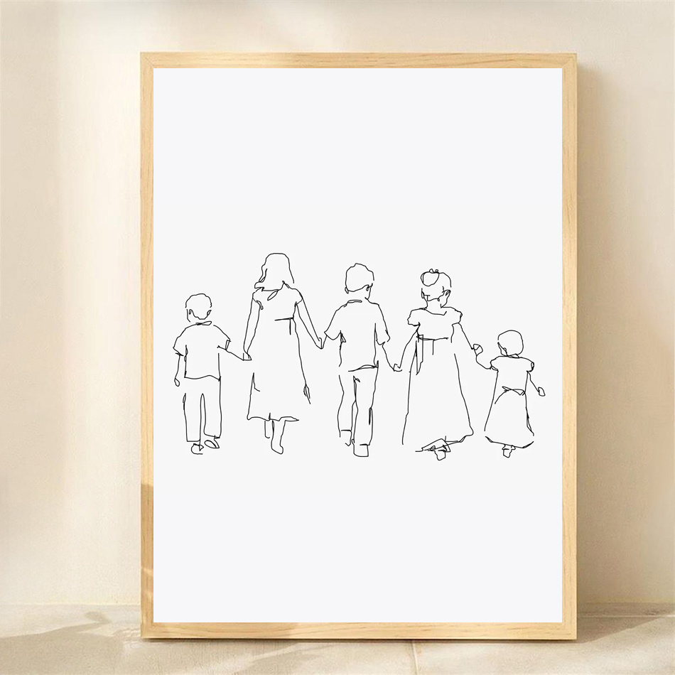 TEMU 2d Flat, 2d Flat, 2d Flat Canvas Wall Art Measuring 12x16 Inches - A Minimalist Drawing Of 4 People Holding Hands, Perfect As A Mother's Day