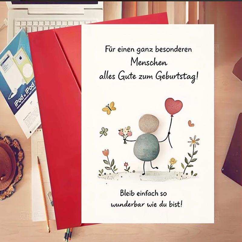 TEMU Nach Versand: Eine Umschlag und eine Glückwunschkarte Geburtstagskarte Kieselkunst Herz Ballon Niedliche Illustration für Freund Partner Familie