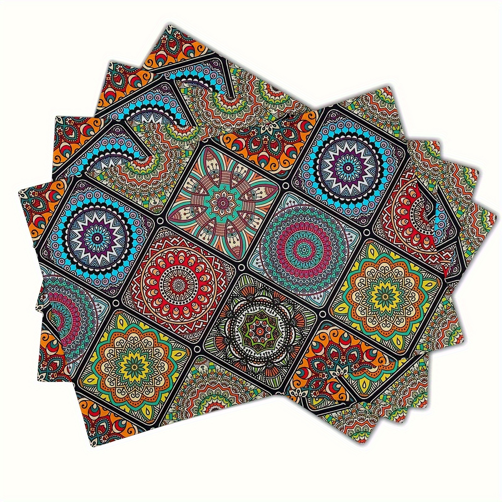 

4-pack Bohemian Mandala Placemats, Mexican & Geometric Patterns, Washable Rectangular Table Mats For Dining, Kitchen, Parties