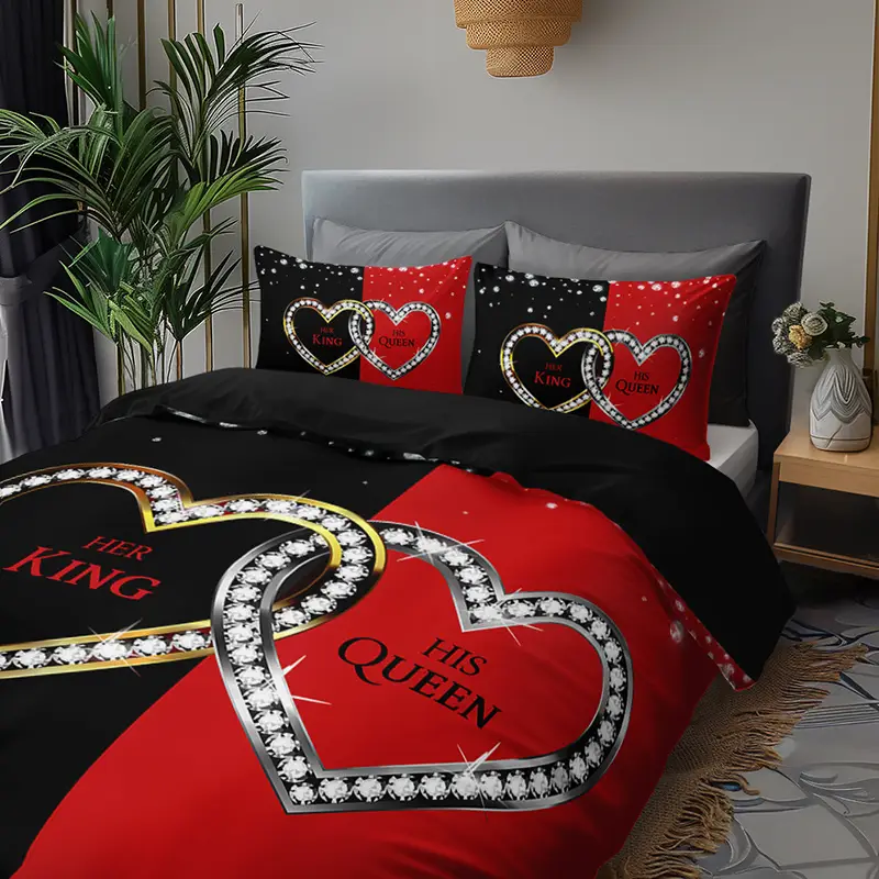 3pcs king queen hearts luxury bedding duvet cover set couple bedding quilt set romantic themed bed quilt set anniversary bedroom decor bed quilt set 1duvet cover 2pillowcase no comforter Product details 7