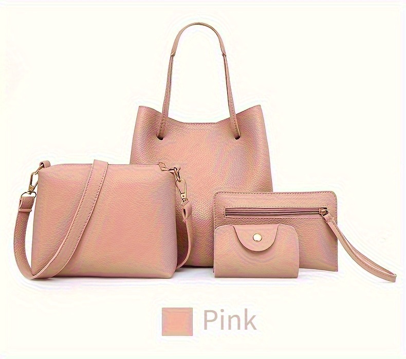 4pcs womens fashion crossbody bag set including handbag wallet card holder and bucket bag elegant shoulder backpack versatile tote with large capacity design ideal for travel work and casual use details 15