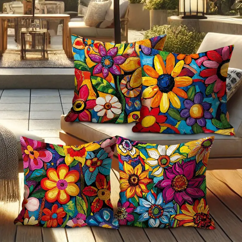 4pcs double sided printed retro floral pillow covers soft short plush with zipper closure machine washable multiple sizes for living room bedroom sofa decor pillows for couch styling vibrant prints durable fabric decorative pillows interior designers bedroom accents vintage style textile accent pillows stylish 2d flat Product details 0