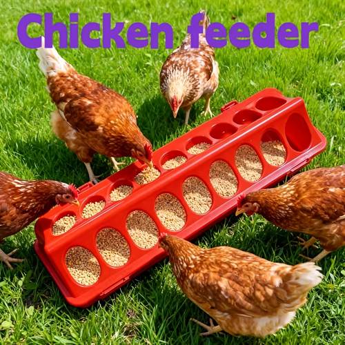 1 set poultry feeder tray with 18 holes chicken chick feeding box with base and lid long anti scramble bird feeder practical breeding equipment ideal for chicks poultry use without battery