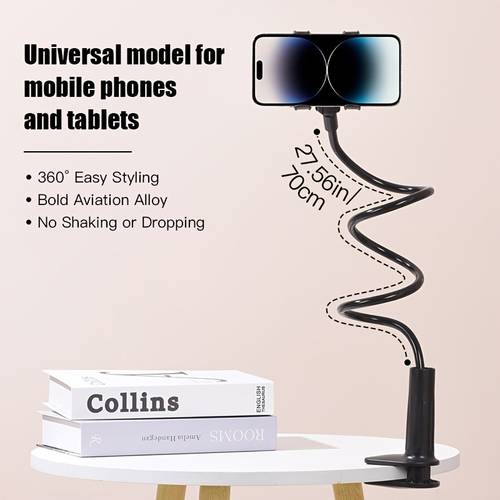 360 degree universal flexible hose phone holder lazy tablet stand stable anti shake with adjustable angle clip on for desktop or bedside use suitable for watching office work and studying as a holiday gift for easter