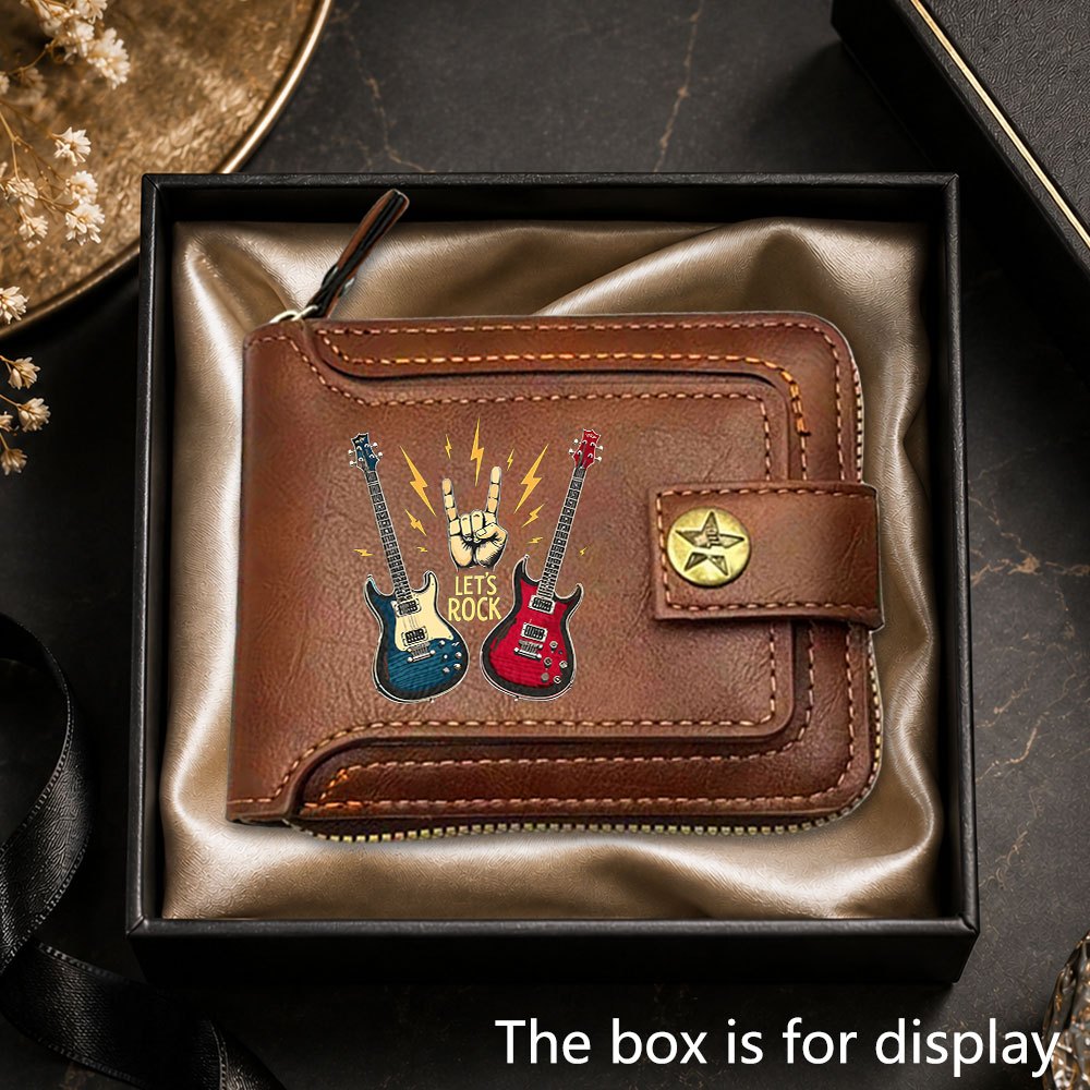 TEMU 1pc New Guitar Men's Business Wallet, Large Capacity Zipper Design Credit Card Holder, Multi-card Slot Organizer, Portable Coin Purse, Suitable