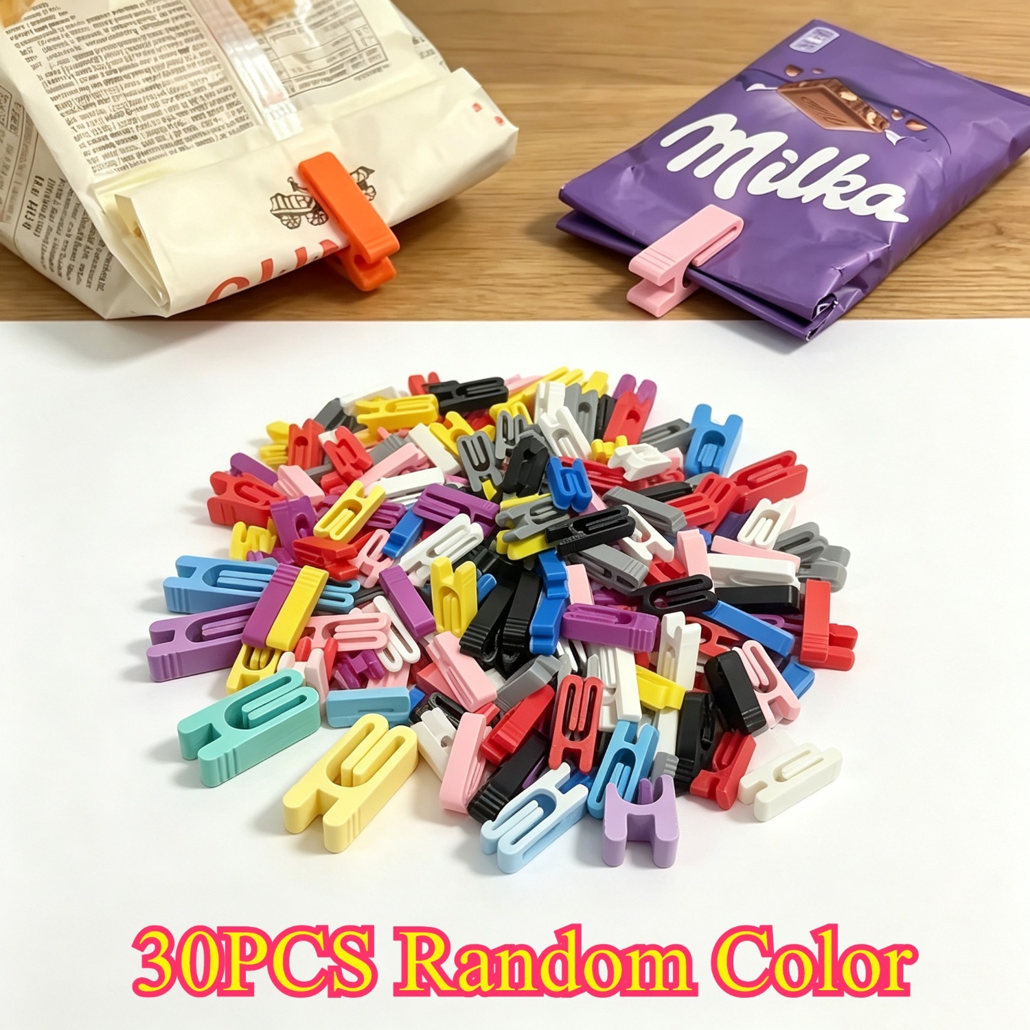 TEMU Random 30pcs Snack Bag Sealing Clips, Food Bag Packaging Clips, Lightweight And Durable, Kitchen Essentials, 30pcs Random Colors