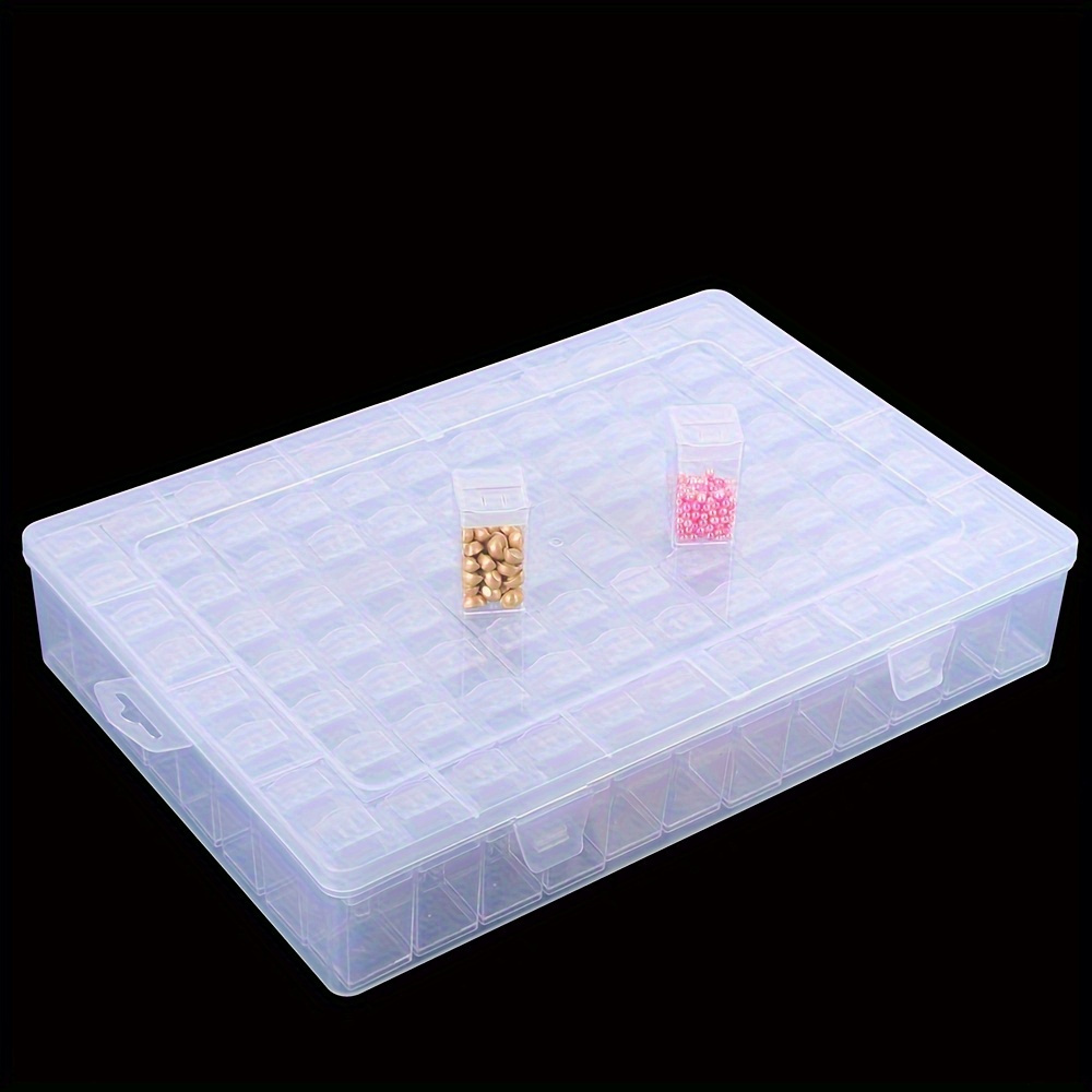 

96-grid Plastic Storage Box With Sealable Compartments For Diamond Painting, Rhinestones, Seed Beads, And Nail Art Supplies - Large Capacity Organizer