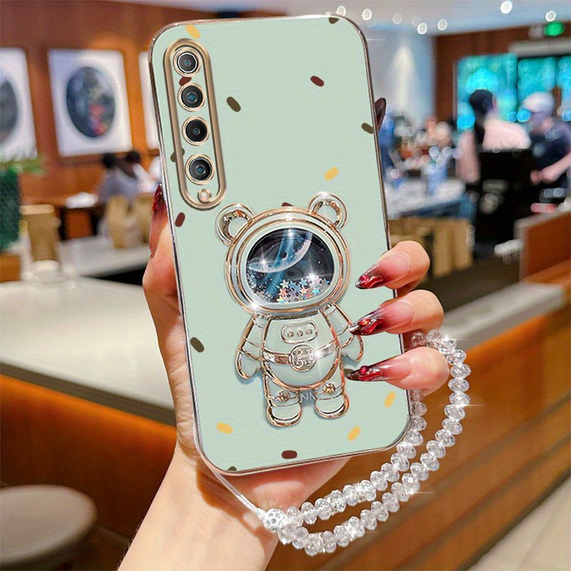 TEMU Phone Case - 5g Popular Series Crystal Jewelry Strap Lanyard Phone Holder Case Compatible With Xiaomi Mi 10 5g, Featuring A Plating Cover And A