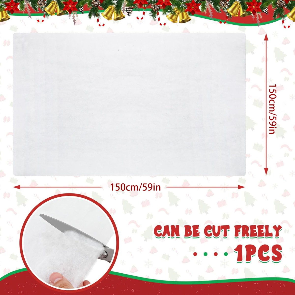 TEMU Rouleau de couverture de neige artificielle, 150×150cm/4.92×4.92ft, épaisse et douce, ne peluche pas, découpable et réutilisable. Convient pour