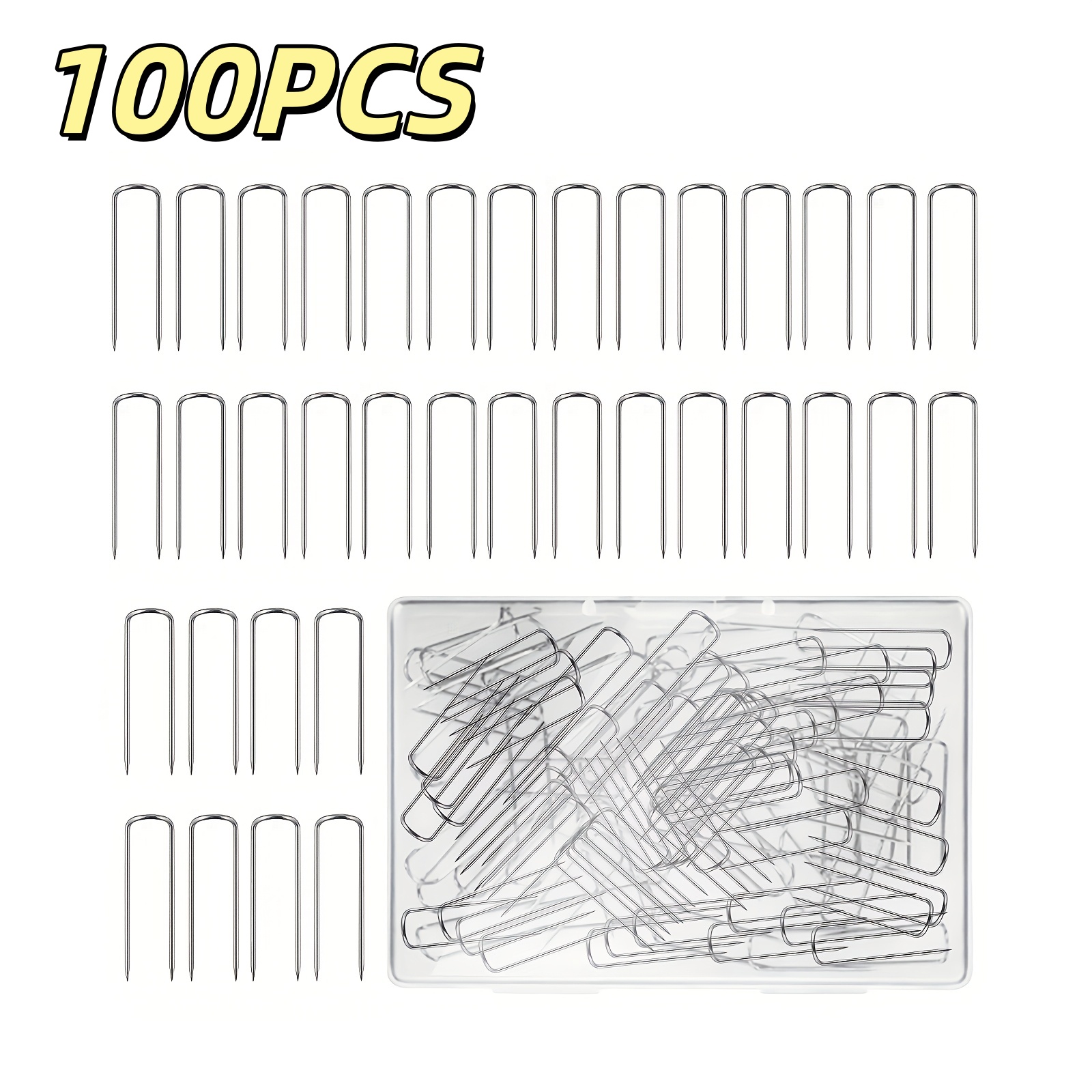 TEMU 100 Ganchos de Coser de U, para Sujetar Manualidades de Tela, Fijación de Acolchados, Posicionamiento Dual, Ganchos Decorativos, Ideales para