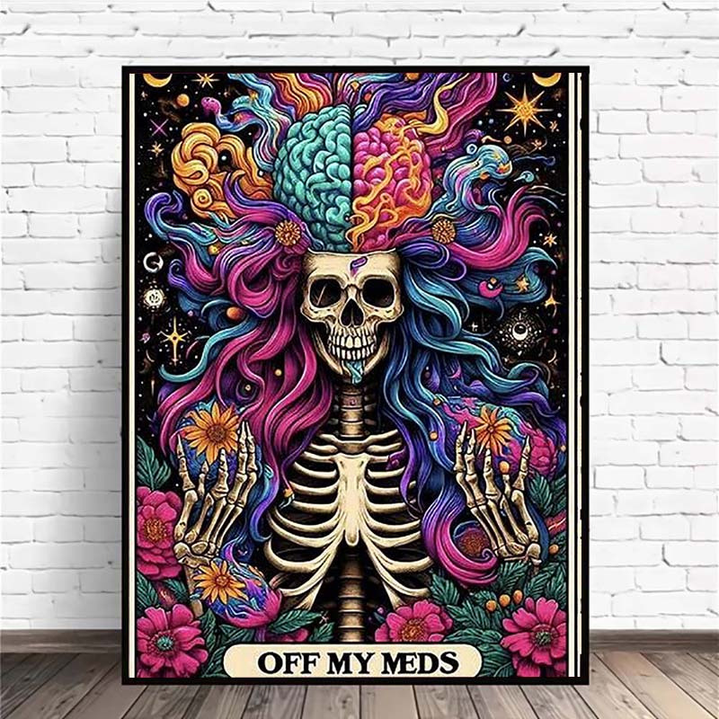 

Cartoon Skeleton Girl Kit, Round & Square Diy Mosaic Art, Embroidery Decor Gift