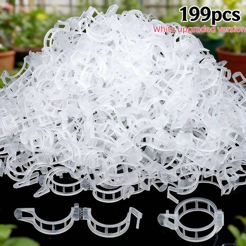 199pcs heavy duty reusable garden trellis clips with snap system suitable for tomato pepper cucumber grape vine support plant clips for vegetable gardens poles fences stakes durable outdoor planting accessories
