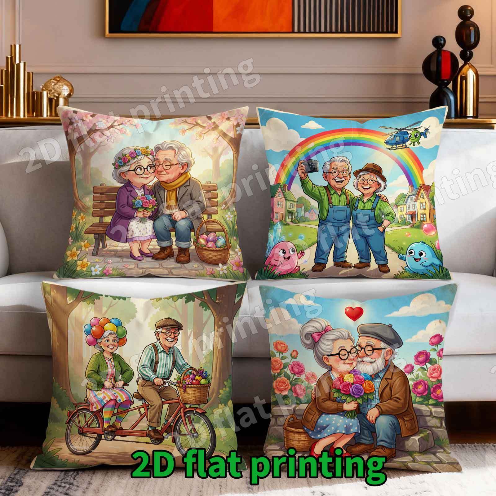 TEMU 4pcs Suitable For Living Room Decor Cushion Covers - 4pcs Elderly Couple Pillowcases With Zipper Closure, Machine Washable, Colorful Spring