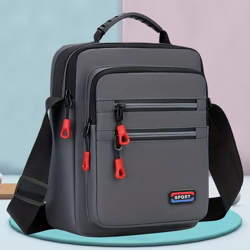 TEMU Men's Adjustable Strap Handbag With Multi- & Tassel Detail - Lightweight Casual Shoulder Suitable For Travel, School, Dating, Zipper Closure,