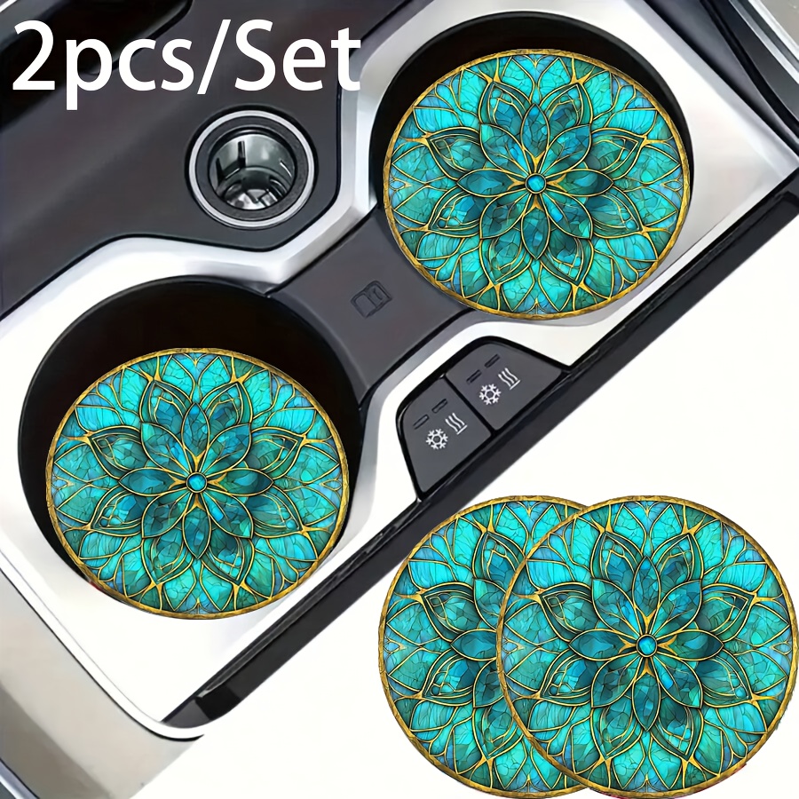 TEMU Juego de 2 - Posavasos de con diseño de mandala de rejilla de ventana de - Alfombrilla para portavasos de coche - Antideslizante - Resistente al