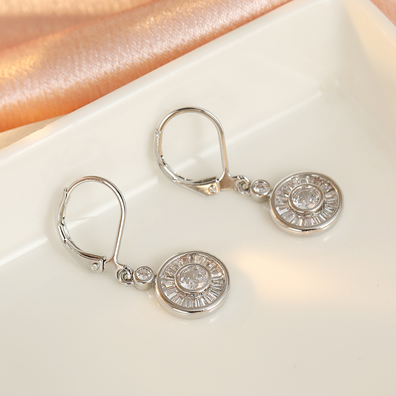 TEMU Vintage Round Synthetic Zirconia Drop Earrings For Women, Retro Art Deco Light Luxury Ear Jewelry, Elegant Accessory For Wedding, Banquet, Party