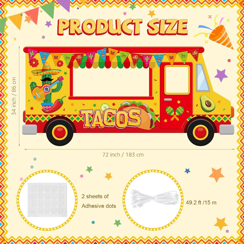 TEMU Striscione Sfondo Grande per Photo Booth Messicana con Tacos, Sombrero e Maracas per Feste di Compleanno, Baby Shower, - Decorazione in Tessuto