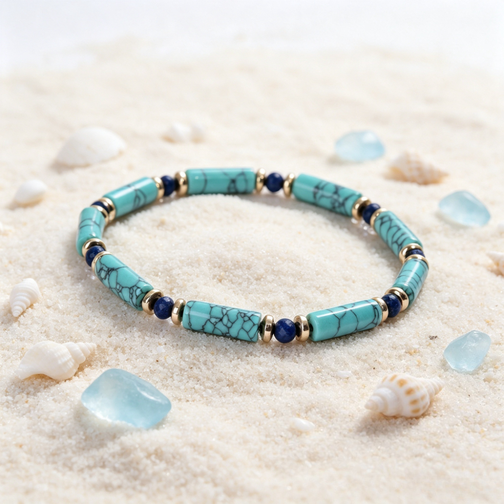 Turquoise & Lapis Lazuli Barrel Bead Bracelet