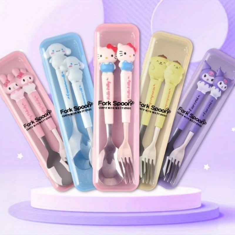 kt cutlery set outdoor chopsticks knife fork   2pcs set   cinnamon dog melody spoon and fork combo cute cartoon stainless steel with 3d silicone handle for camping picnic   use Product details 1