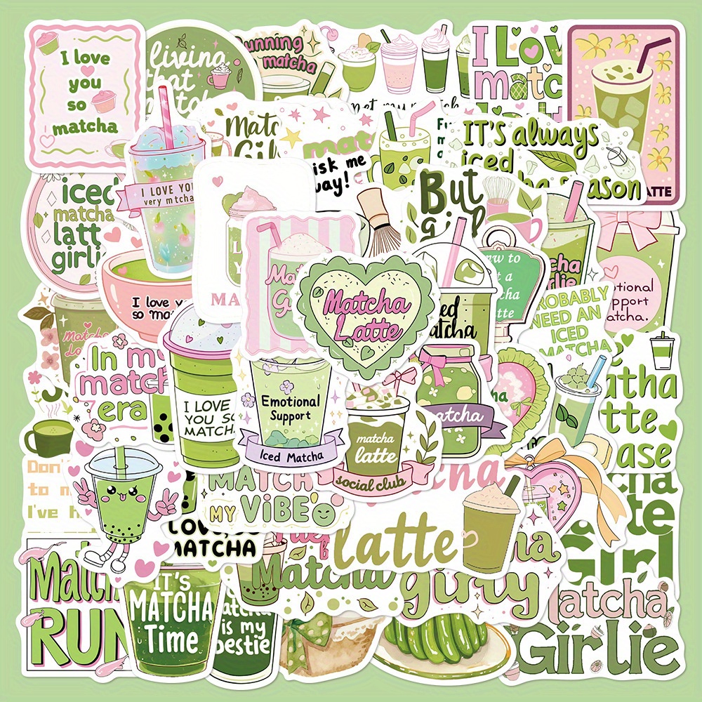 TEMU 50pcs Of Matcha-themed Stickers , Perfect For An Aesthetic Touch To Your Room Decor. Cute Vinyl Stickers Are And Suitable For Items Like Water