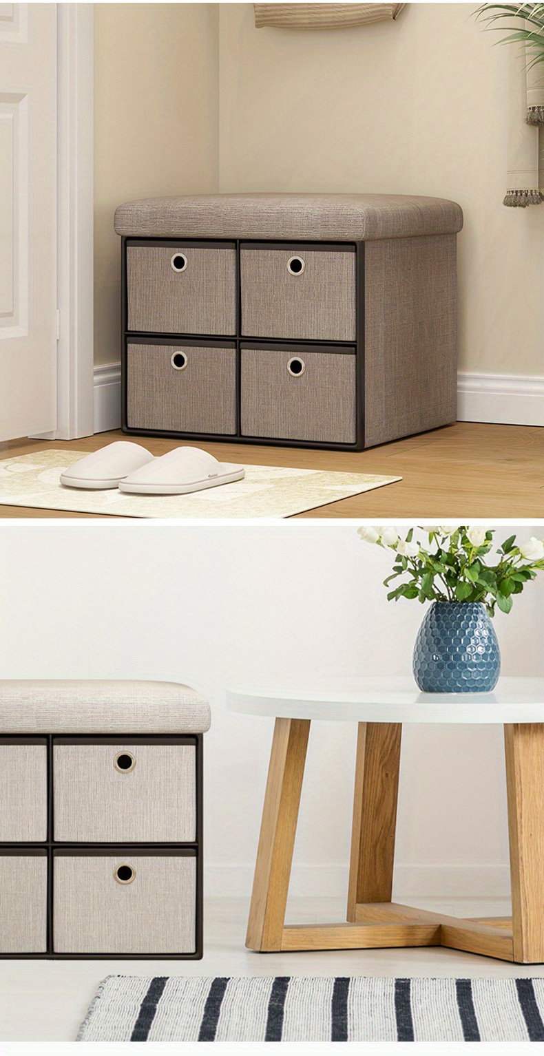 Modern Style Seat Storage Stool - Shoe, Clothing, And Toy Storage Box, Durable Fiberboard Shoe Changing Stool with Drawers, Space Saving Design for Small Rooms