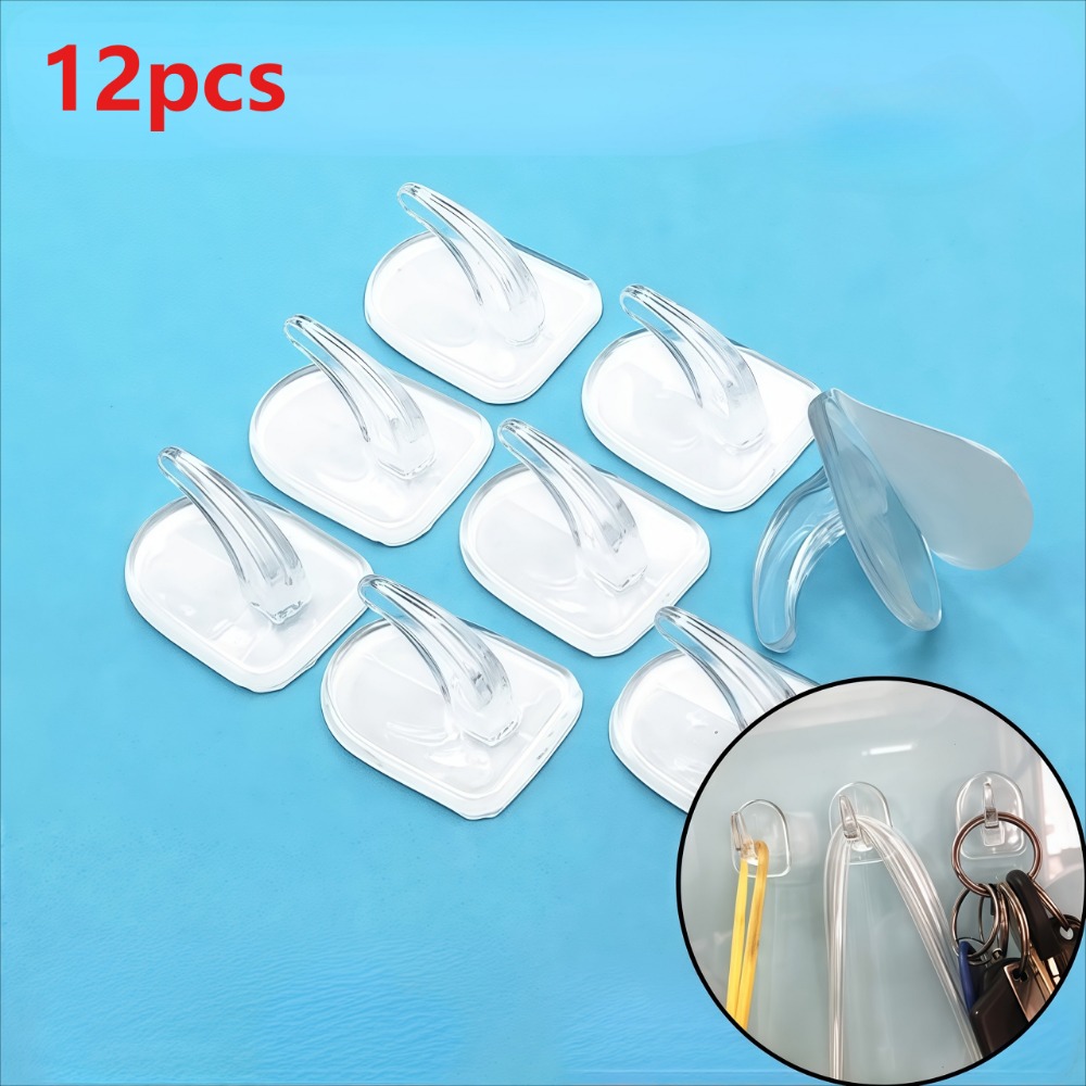 12pcs Transparent No-drill Strong Adhesive Hooks, Antler Design, Rustproof Plastic Bathroom Home Storage For Towels, Keys, Jewelry, Stylish Wall-mounted Hooks, Utility Hooks